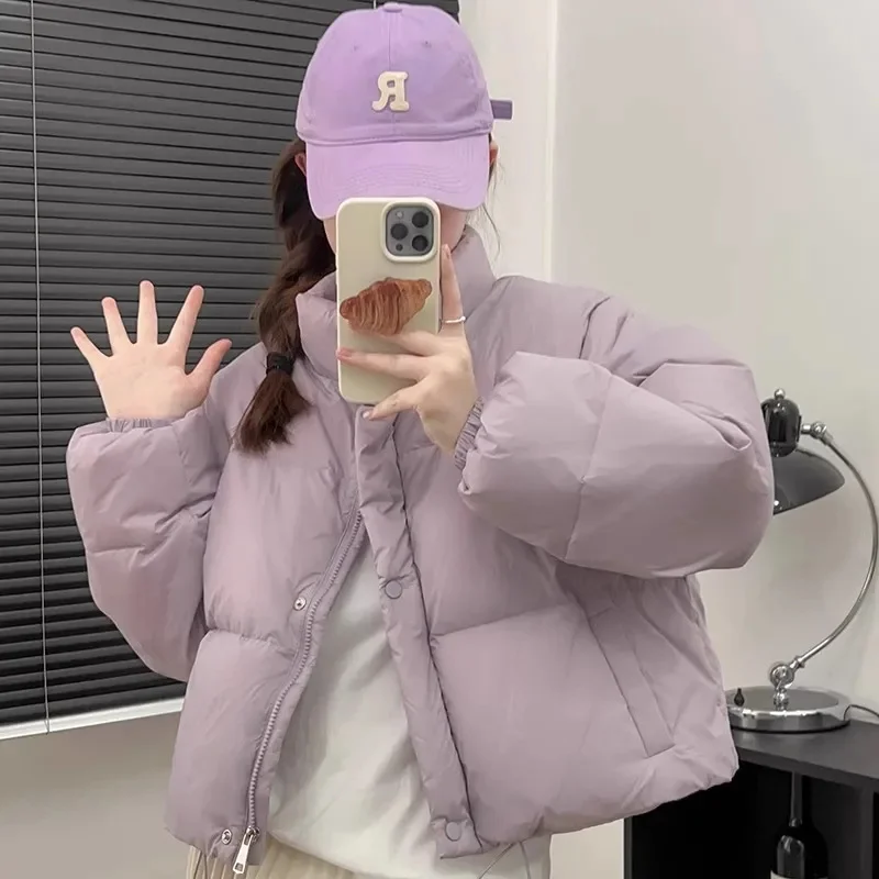 Winter Down Cotton Coat Women Solid Color Loose Padded Jacket Puffer Parkas Casual Female Zipper Thickening Warm Outwear