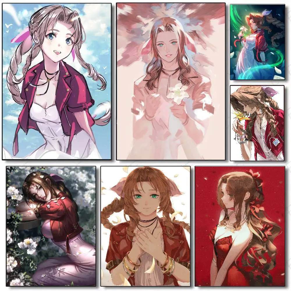 Aerith Animated Game F-FINAL FANTASY VII Poster Art Sticky Wall Waterproof Home Living Room Bedroom Bar Aesthetic Decoration