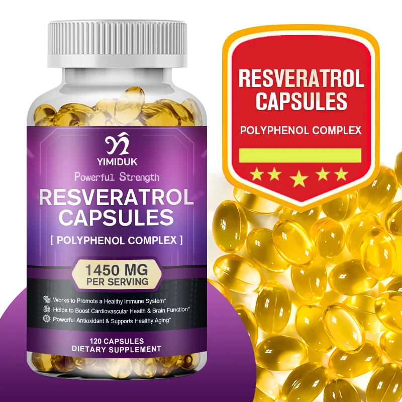 

Resveratrol 1450mg, Trans-Resveratrol Antioxidant Supplement with, Helps to Support Digestive Health&Immune System, 120 Capsules