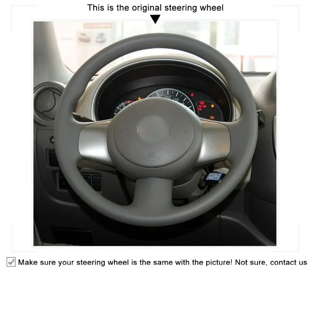 Hand-Stitched Non-slip Durable Black Leather Steering Wheel Cover Wrap for Nissan March Sunny Versa 2012-2014 Almera Cube