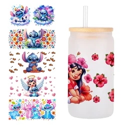 Cartoon Stitch Lilo Angel 16oz UV DTF Cup Wrap Libbey Glass Beer Can Tumbler Transfer Stickers Waterproof Cup Wraps
