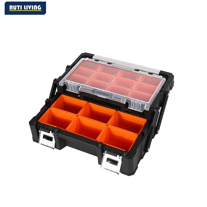 Small Parts Organizer 2 Layer 18 Compartments Multi Functional Electronic Tool Box for Screws Nuts Bolts Drill Bits Wire Termina