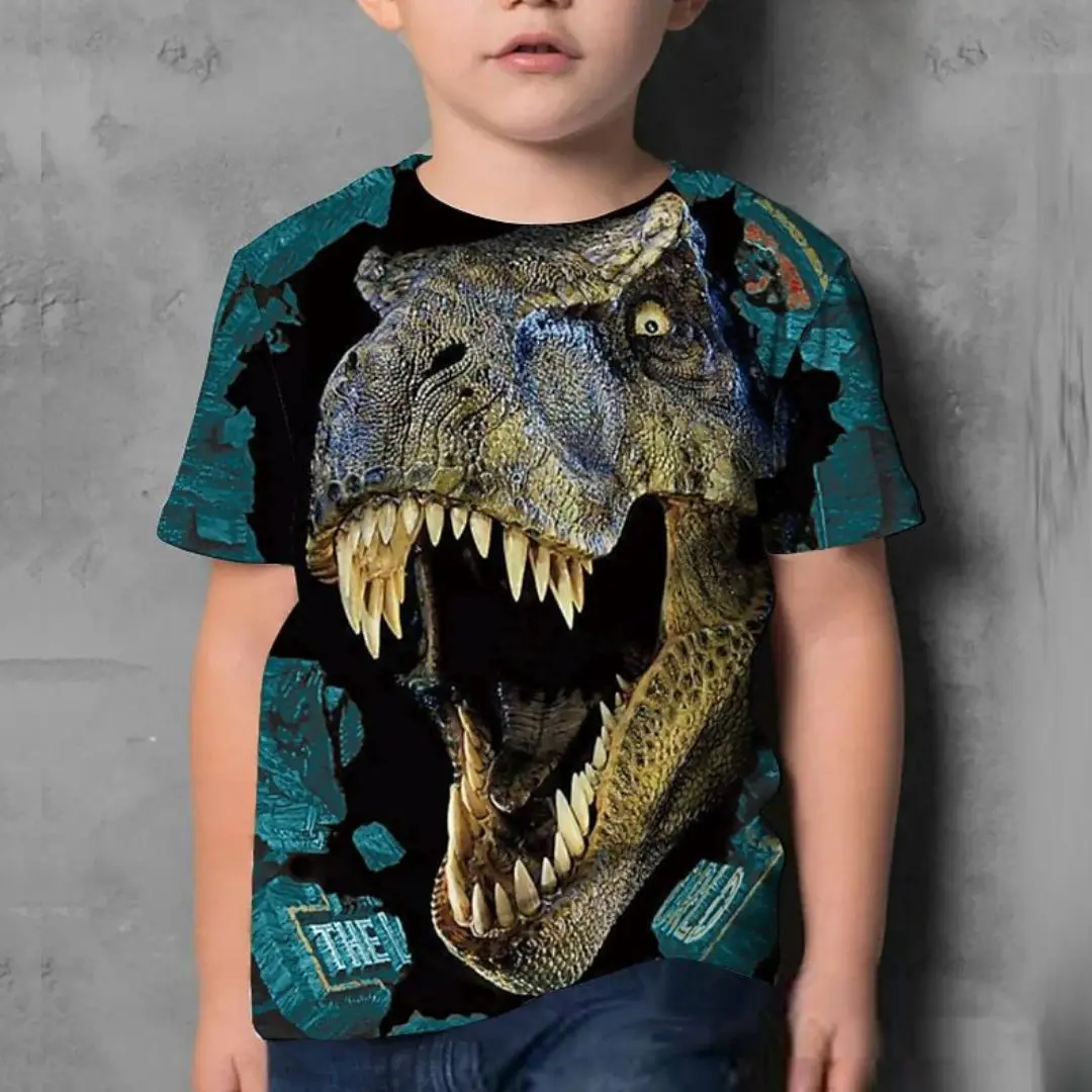 Children Short Sleeve Animal Dinosaur Tyrannosaurus Rex T-shirts Version Kids Clothing Boy Cotton Tees 2-9 Years Cartoon Tops