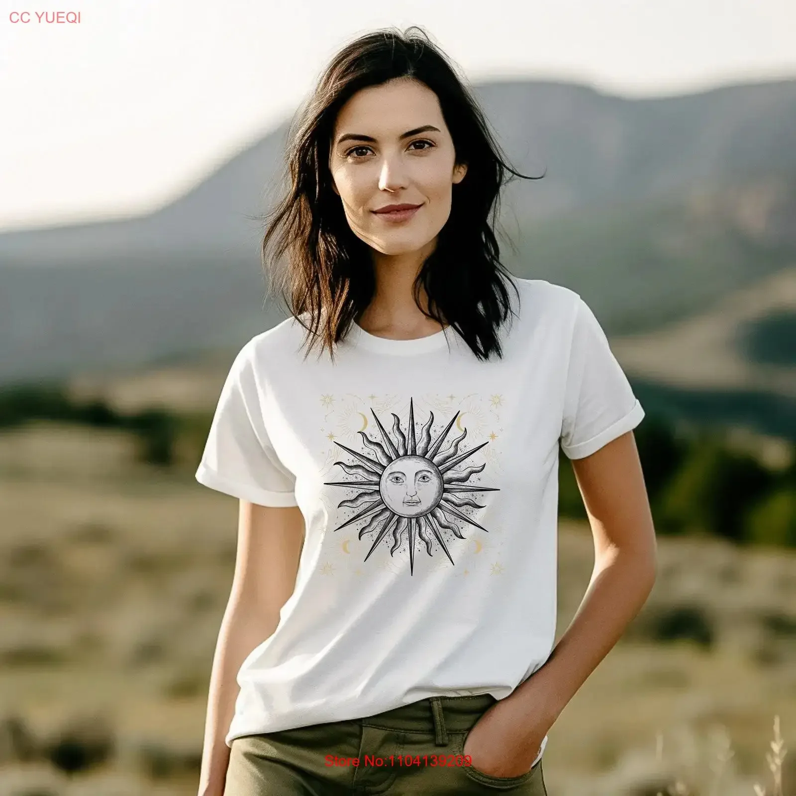 Esoteric Sun T Shirt Celestrial Cosmic Gender Neutral  vintage Washed Soft Breathable Top For Everyday Wear Stretched graphic