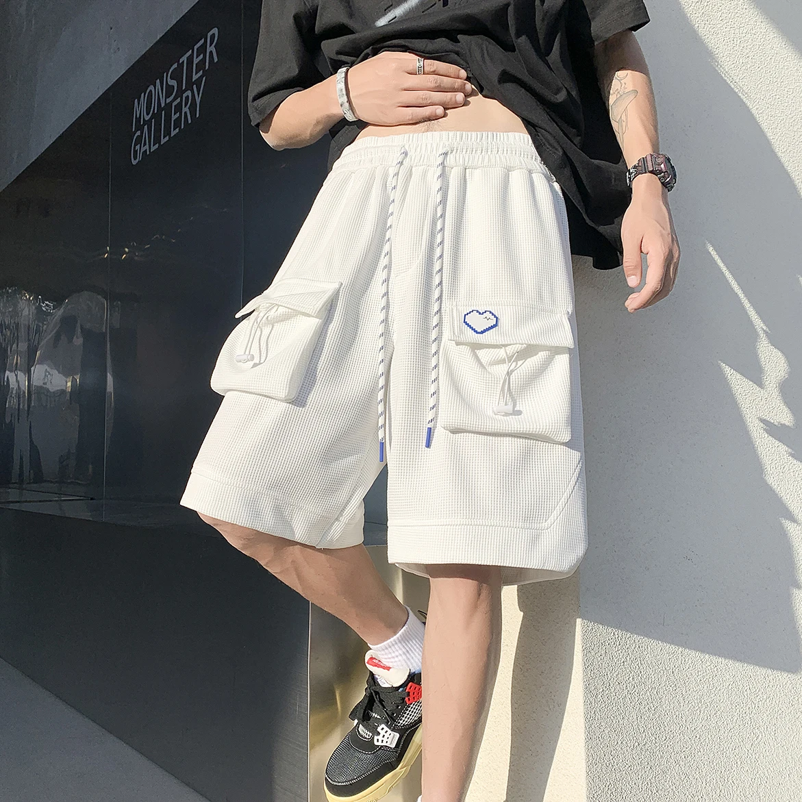 

Casual Workwear orts Men's Summer Trendy White Marled Pants Straight Loose Sports orts Five-Point Casual Pants