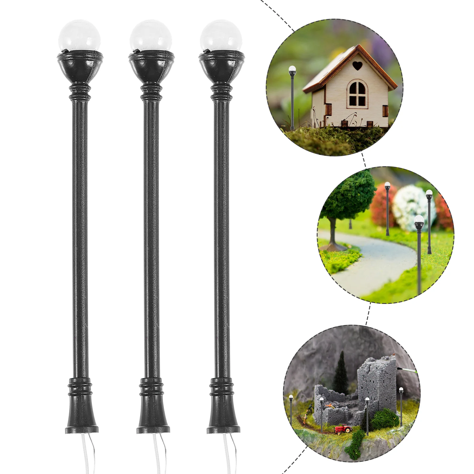 3 pçs modelo de luz rua lâmpada solar mesa areia diy jardim mini parque plástico acessórios paisagem