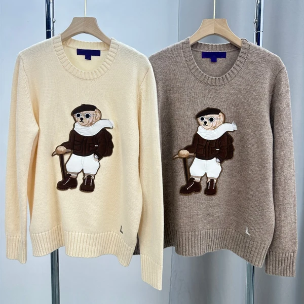 

Pure Cotton Knitted Long Sve Sweater Cartoon Embroidery Loose Fit Briti Sle Anti-Aging Autumn Winter Top