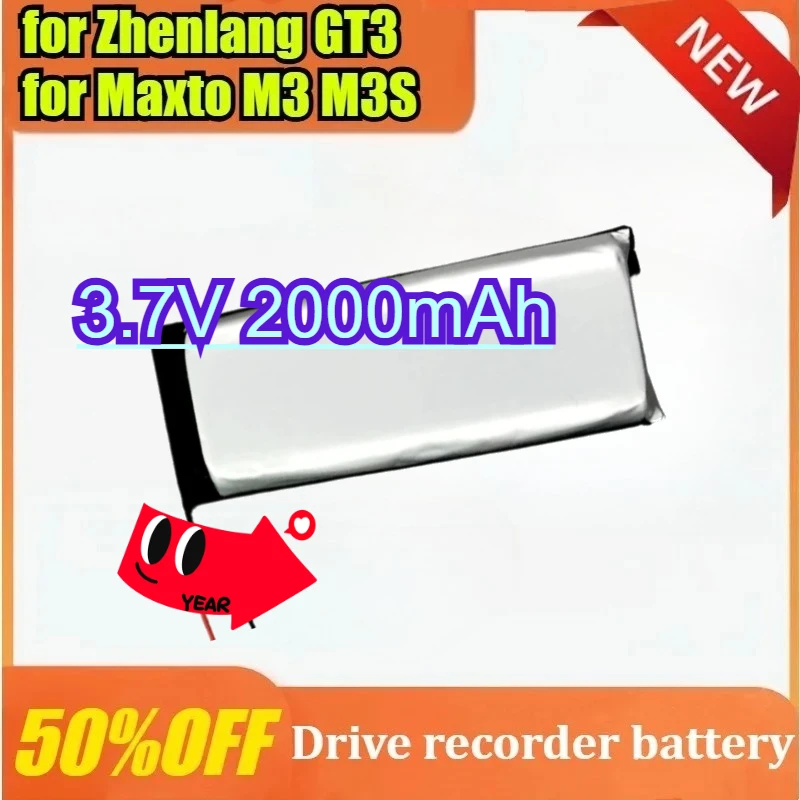 

3.7V 2000mAh Battery for Maxto M3 M3S Gt3 Motorcycle Recorder for Zhenlang GT3 Li Polymer Rechargeable Pack Replacement Battery