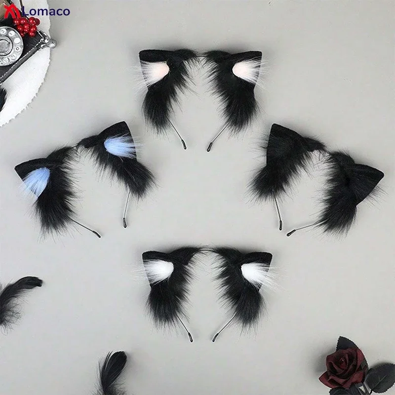 Cat Ears Headband for Women Cartoon Black Plush Hair Band Anime Cosplay Props Cute Hairband Headwear Girls Hair Accessories
