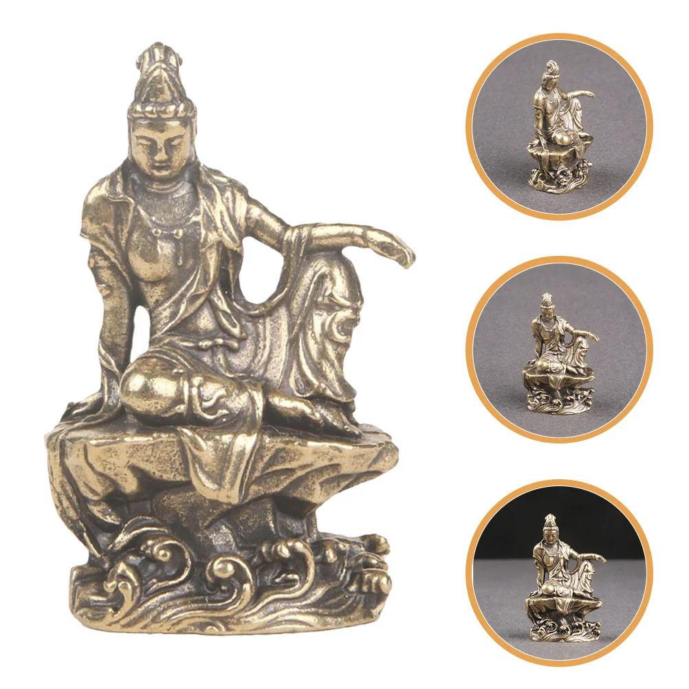 

Brass Avalokitesvara Statue Retro Guan Yin Home Decoration Desktop Ornament Brass Buddha Decor Zen Room Adorn Desk Decor