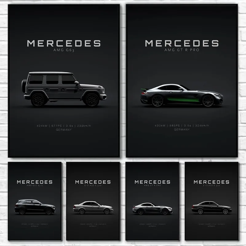 Black Famous Car M-Mercedes-B-Benz-AMG GT G 63 E 350 Poster Print Canvas Painting Home Living Room Wall Art Garage Club Decor