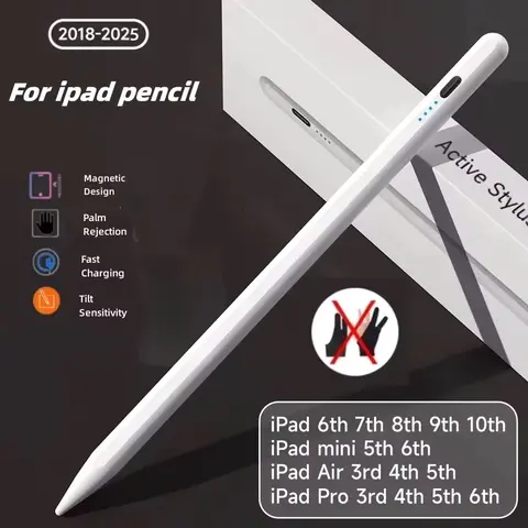 For Apple Pencil 2 1 with palm rejection tilt sensitivity stylus pen for 2018-2025 iPad 6/7/8/9/10, mini 5/6,Air3/4/5, pro 11/12