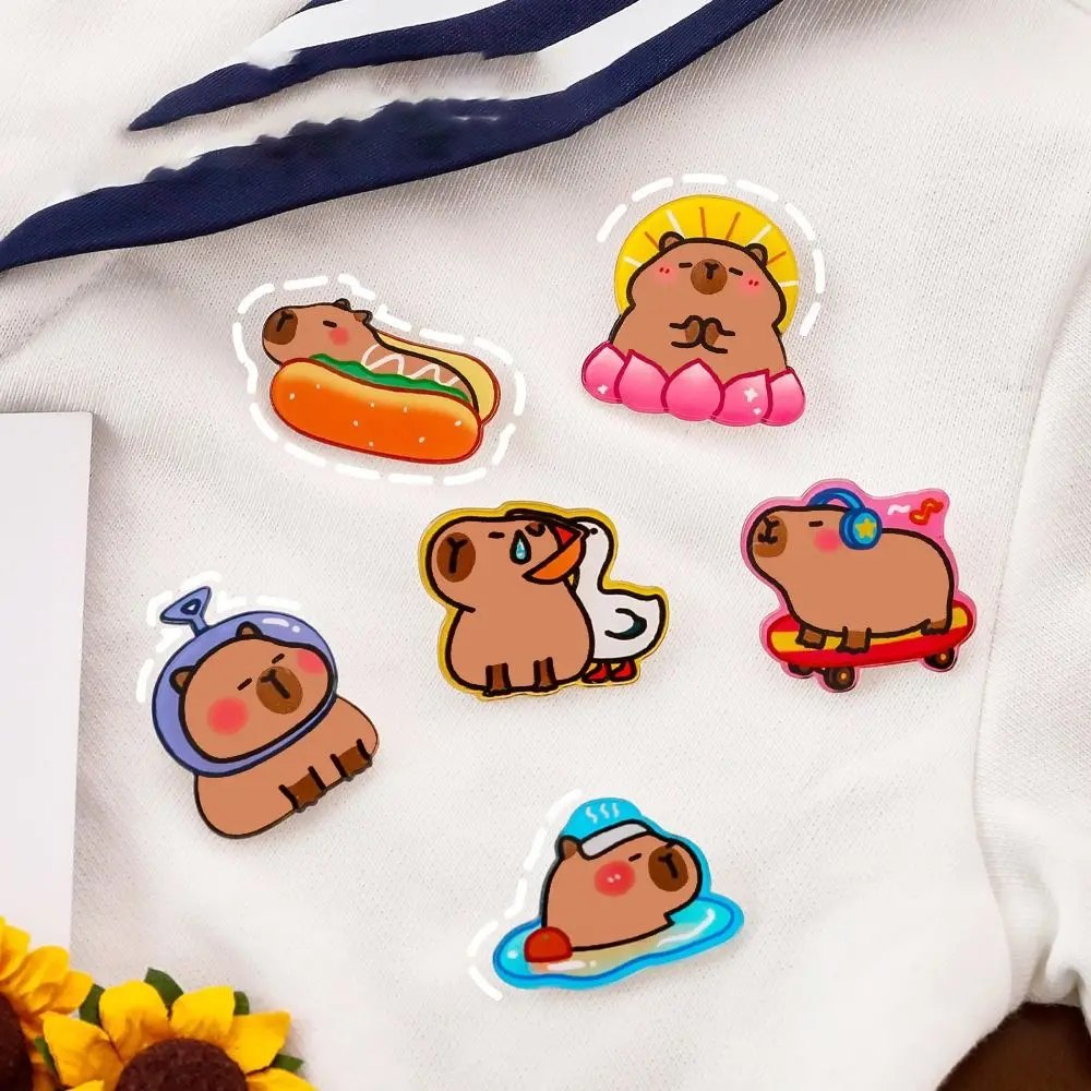 

6PCS Trendy DIY Capybara Brooch Adorable Cute Acrylic Pin Waterproof Durable Capybara Badge Gift