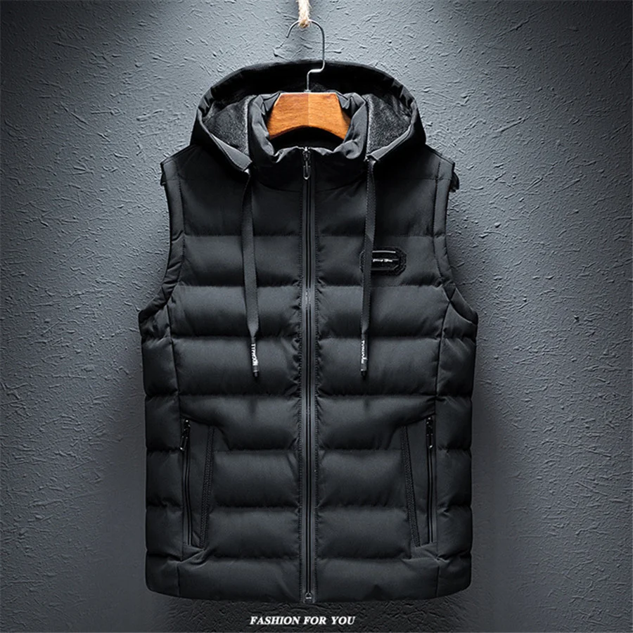 2024 Winter Men\'s Vest Sleeveless Hooded Jacket Casual Warm Coat Male Cotton Padded Men Waistcoat Clothing Oversize 6XL