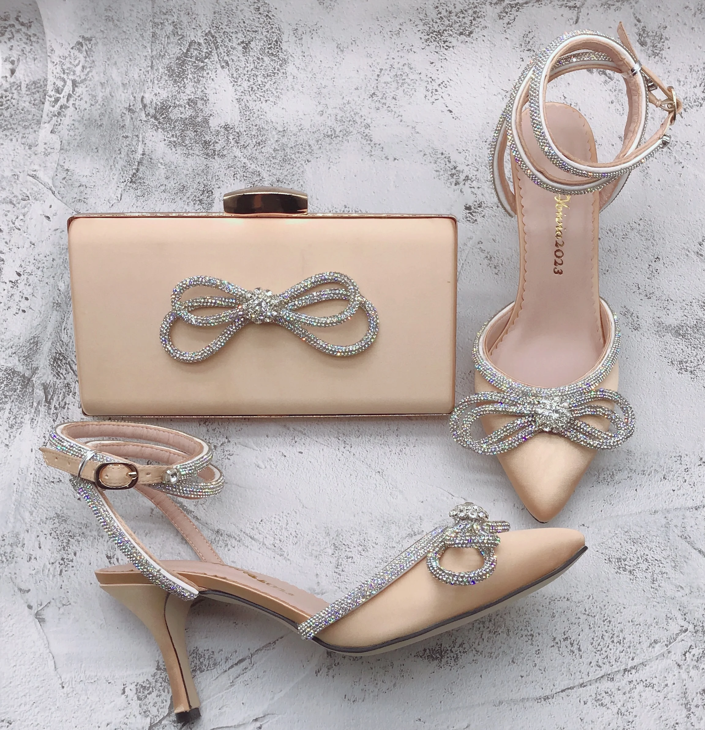 BS1563  Custom Made Women Shoes Dress Pumps Bridal Wedding Shoes  Champagne Gold Shoes With Matching Bag Set