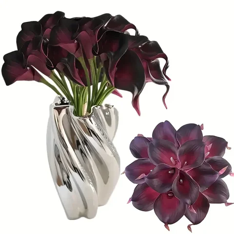 Artificial Calla Lily Bouquet - Lifelike Purple Faux Flowers for Weddings, Parties, and Home Decor, Perfect for Festive Tabletop