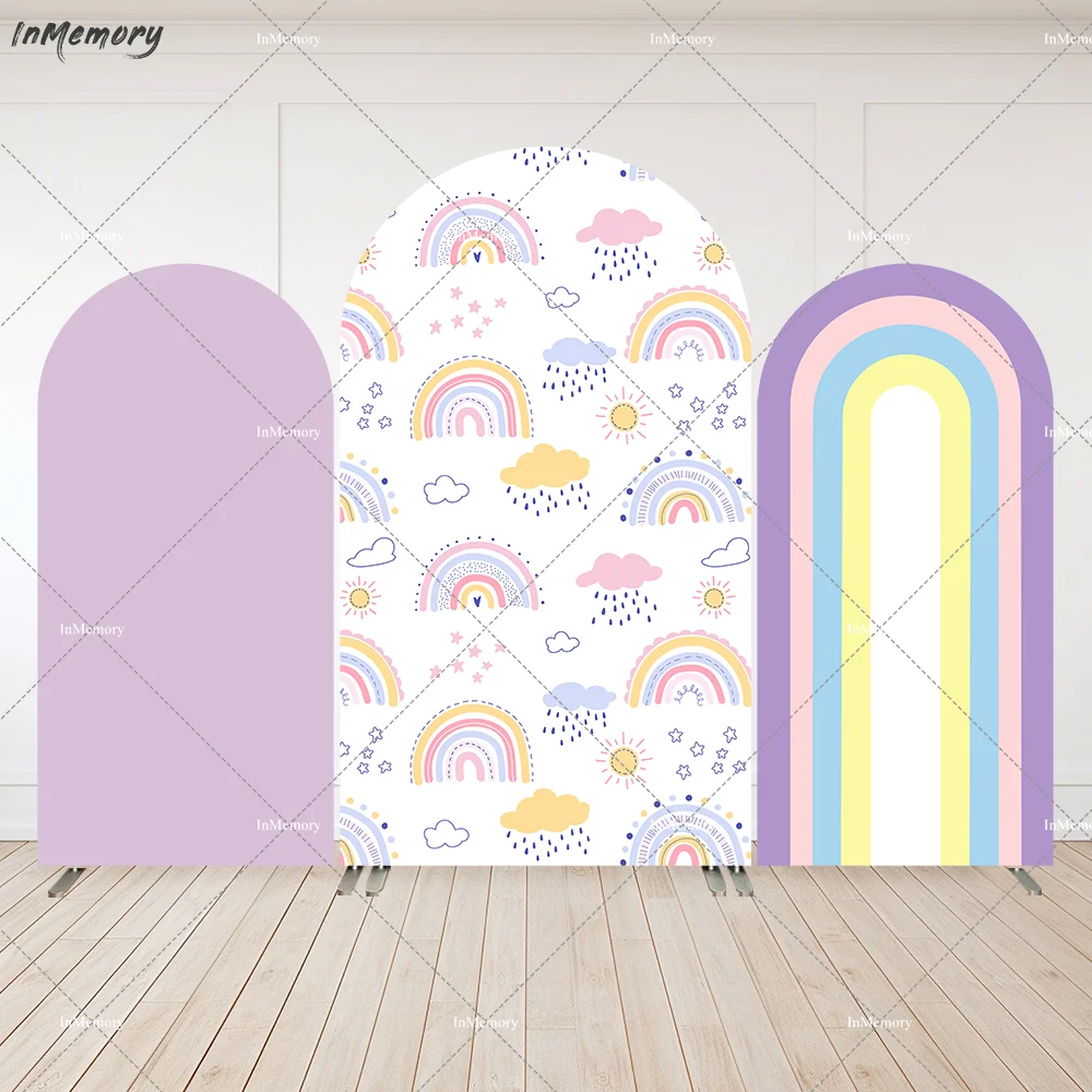 

Pastel Purple Boho Rainbow Arch Backdrop for Kids Birthday Decoration Party Supplies Newborn Baby Shower Cake Table Banner Wall