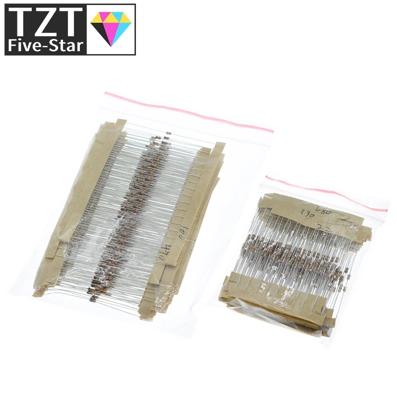 600 pçs/set 30 Tipos 1/6W Resistência 5% de Filme De Carbono Pacote Resistor Kit Sortido 10 1K K 100K 1M Resistores 220ohm 300 pçs/set