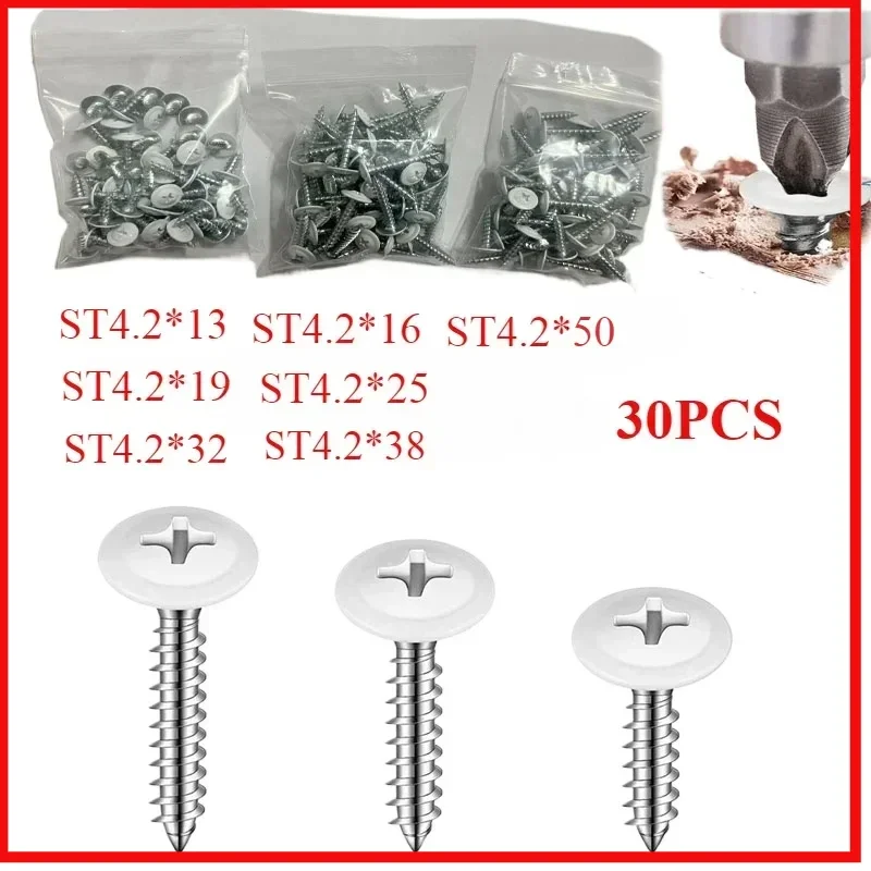 

30PC Wood White Sheet Metal Thread Truss Round Head Fast Self Tapping Scre Pan Cabinet Screws Flux for With Paint Self-tappers