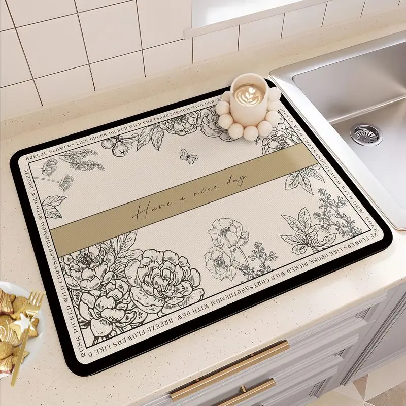 VIKAMA French Vintage Bowl Plate Drainer Mat Absorbent Heat Resistant Kitchen Countertop Mat Quick Dry Table Home Decor Mat