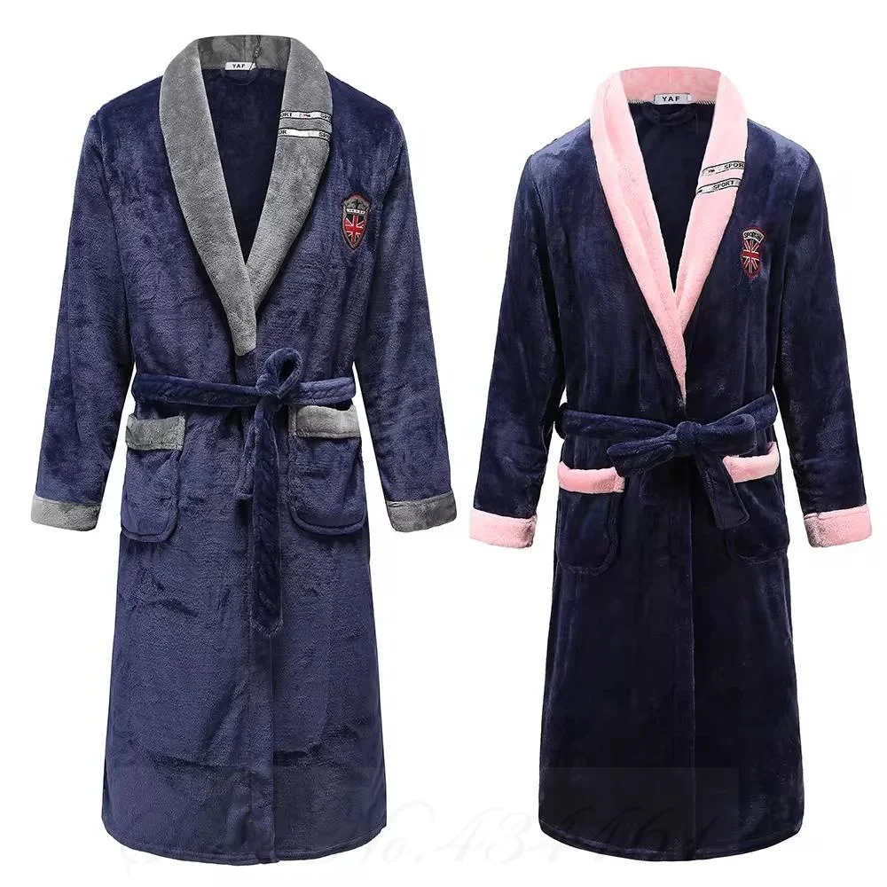 Ropa de dormir de franela de talla grande para mujer, albornoz Kimono, bata de salón, ropa de dormir gruesa de lana de Coral, ropa de dormir para el hogar, Invierno