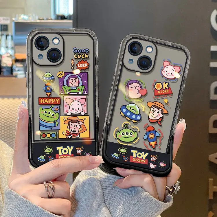 Aoger Sanrio Cinnamoroll Toy Story invisible bracket soft shell Phone Case for iPhone 14 12 13 11 Pro Max 7 Funda Liquid Cover