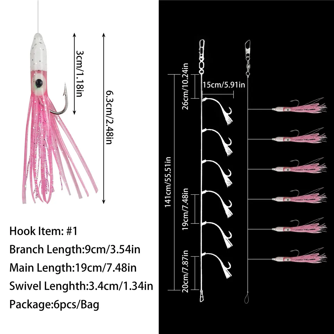 18/30Packs Mackerel rigs String fishing hook Octopus skirts bait rigs Bass Herring Cod fishing rig Saltwater Fishing Tackle