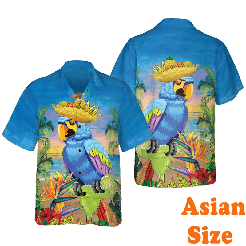 

Summer Fashion Parrot Graphic Short Sleeve Shirt For Men's 3D Print Design Casual Button Shirts Daily Casual Asian Size Top