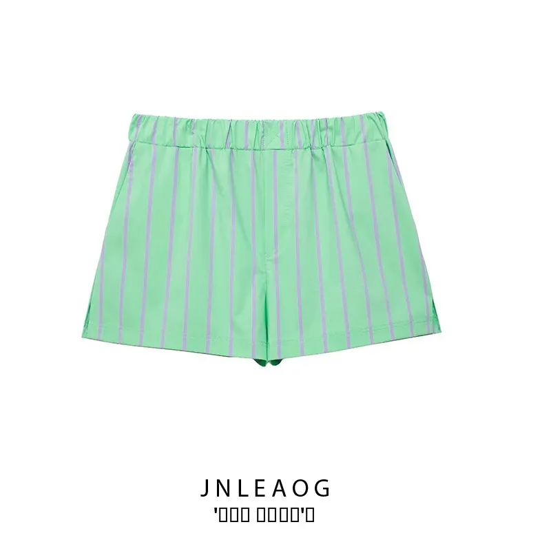 Modne spodnie damskie w paski, proste nogawki, nowość na lato, niski stan, poliester.