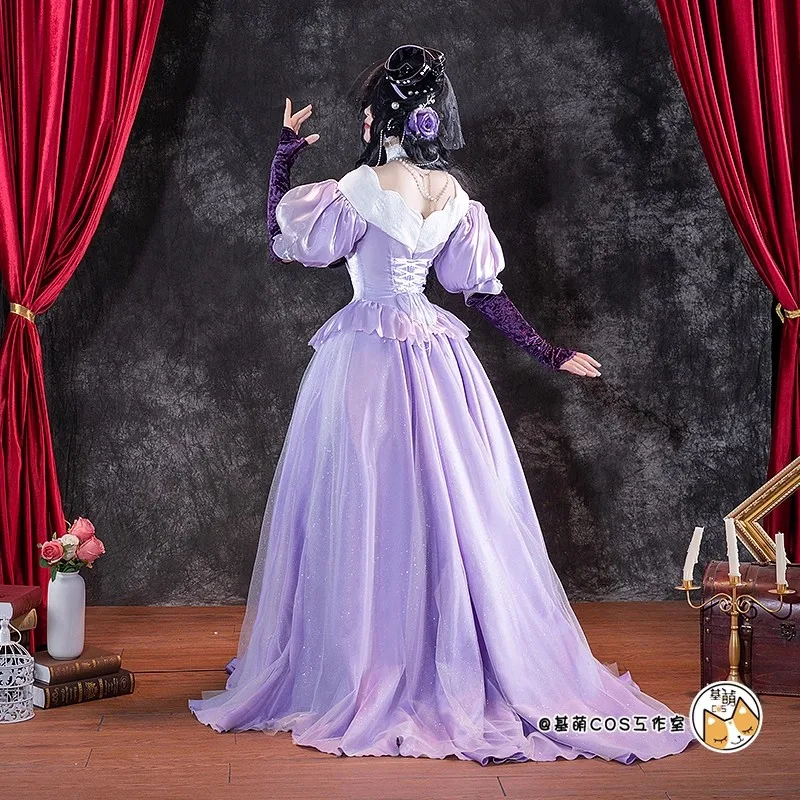 بدلة لعبة Isolde لعام 1999 فستان أرجواني رائع زي تنكري لحفلة الهالوين ملابس لعب الأدوار للسيدات