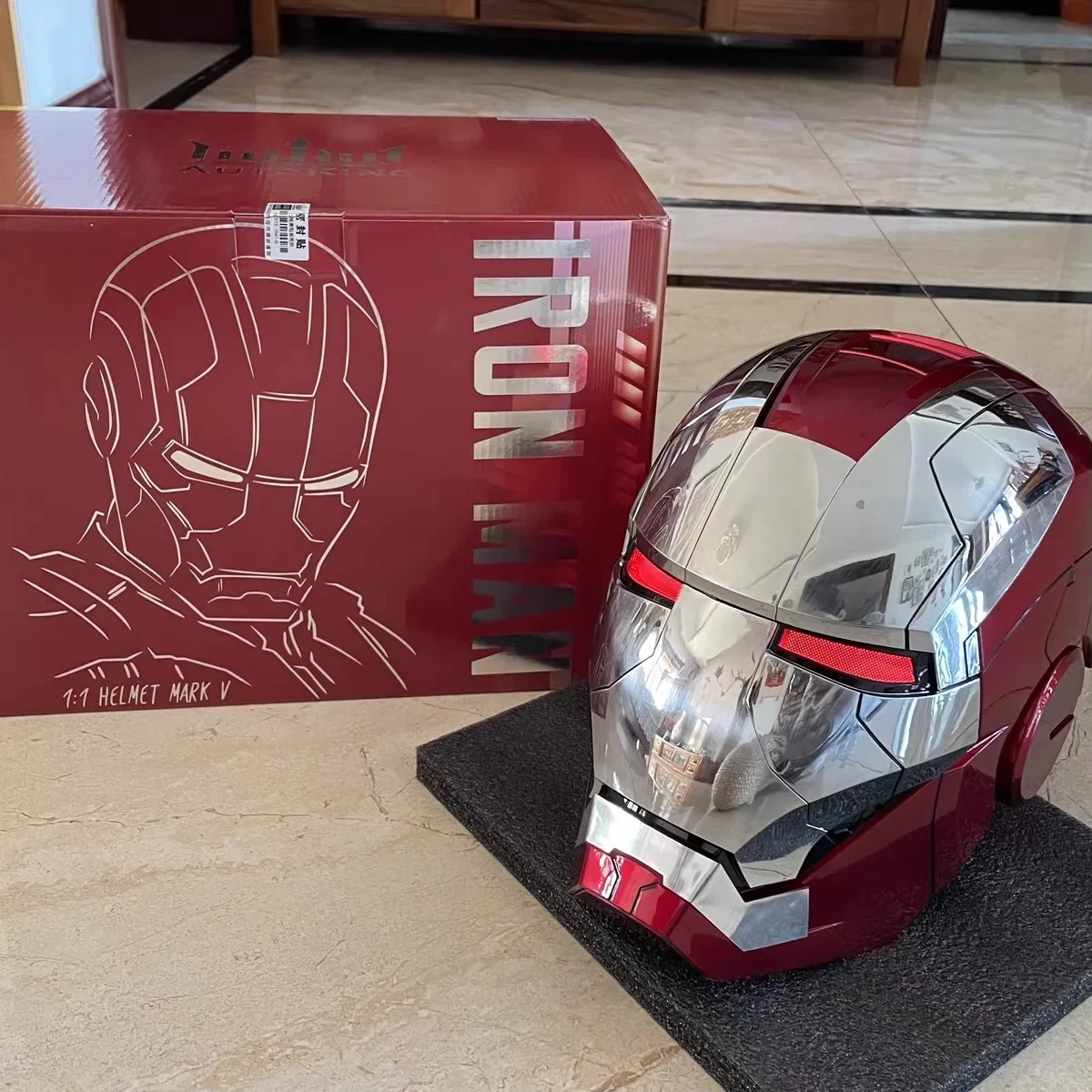 

2024 Marvel 1/1 Mk5 Iron Man Autoking Helmet Remote And Voice Control Iron Man Automatic Helmet Mask With Led Light Boys Gift