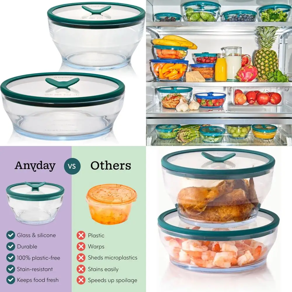

Large 4-Piece Glass Food Storage Set with Airtight Lids | Microwave-Safe Meal Prep Containers | Stackable Glass Containers for E