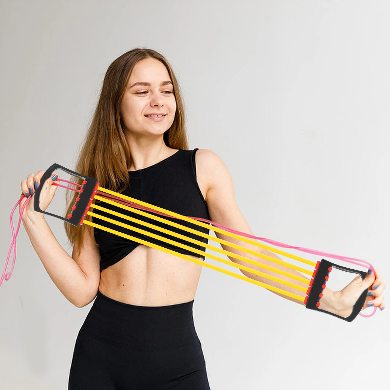 حبل مقاومة للياقة البدنية من Tpe، مرفق آلة كابل بمقبض متين لآلة توسيع الصدر وحزام سحب وتمارين اللياقة البدنية