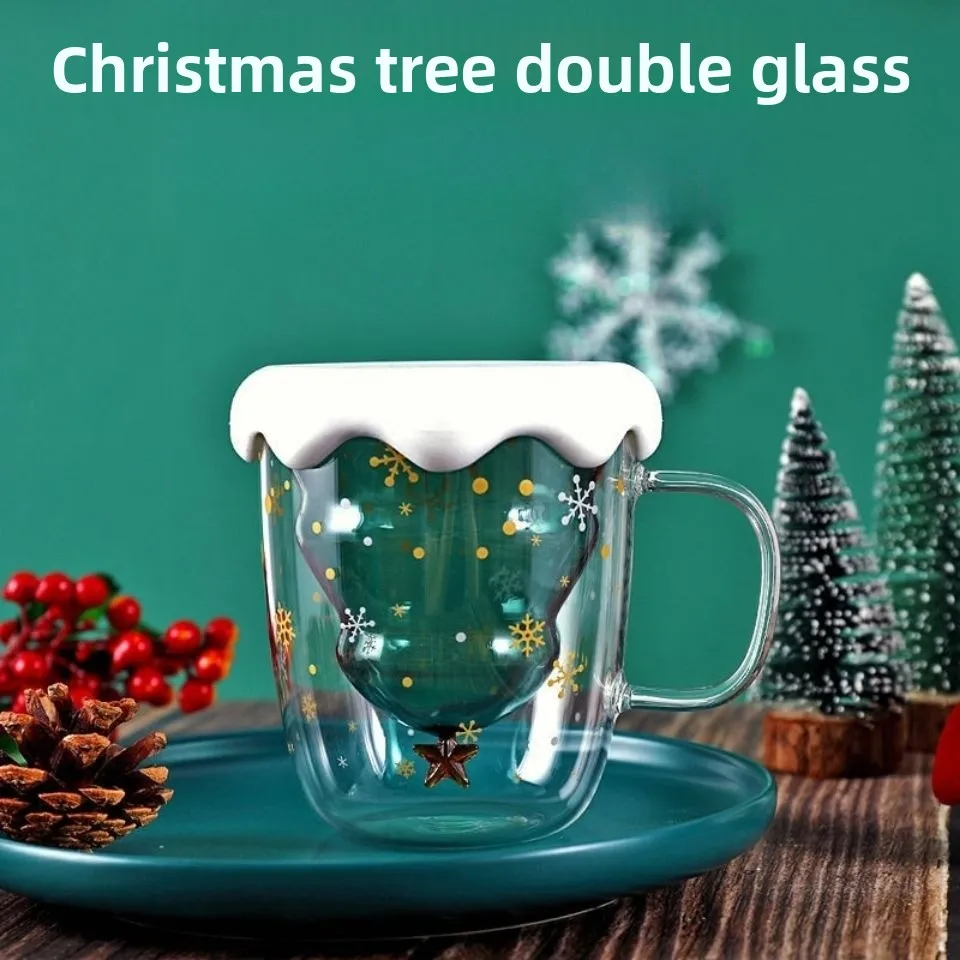 

Christmas Tree Double Wall Glass Tumbler-Heat Insulation Design，Creative Home & Office Cup，Refined Holiday Gift