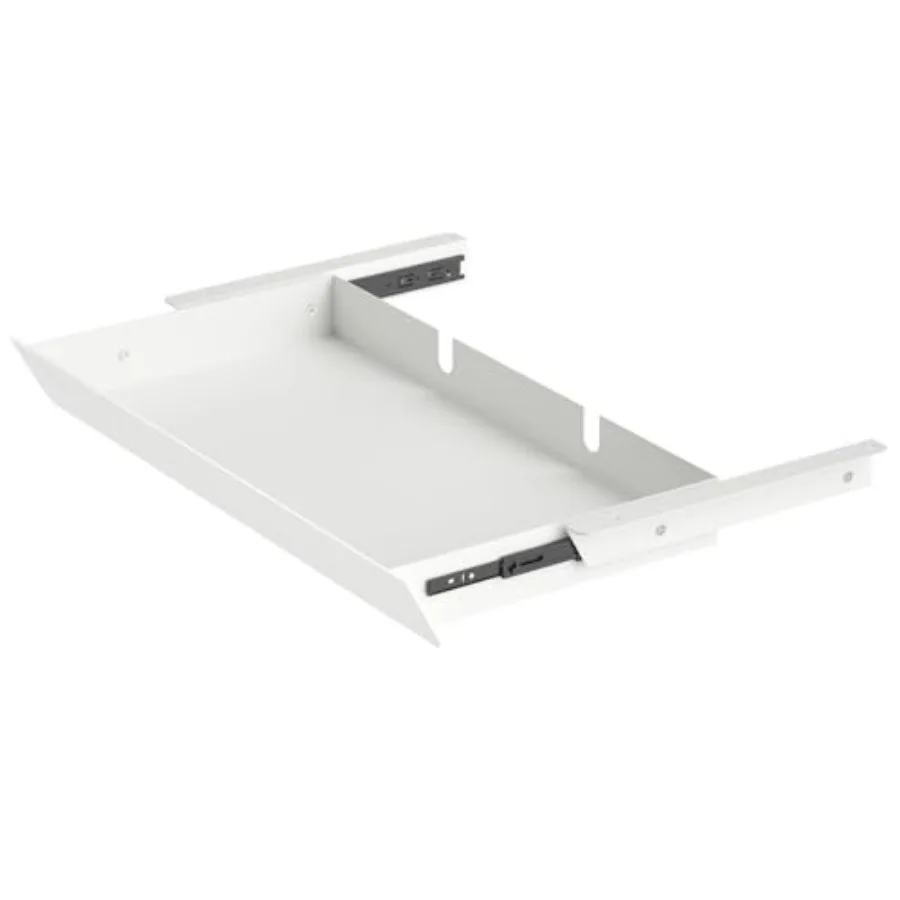 

Белый большой выдвижной ящик для установки под столом с 2 отверстиями для кабелей и панелью с наклоном 60 градусов для мониторов 22,4'' (длина) и 9,2'' (глубина) для систем сидя-стоя