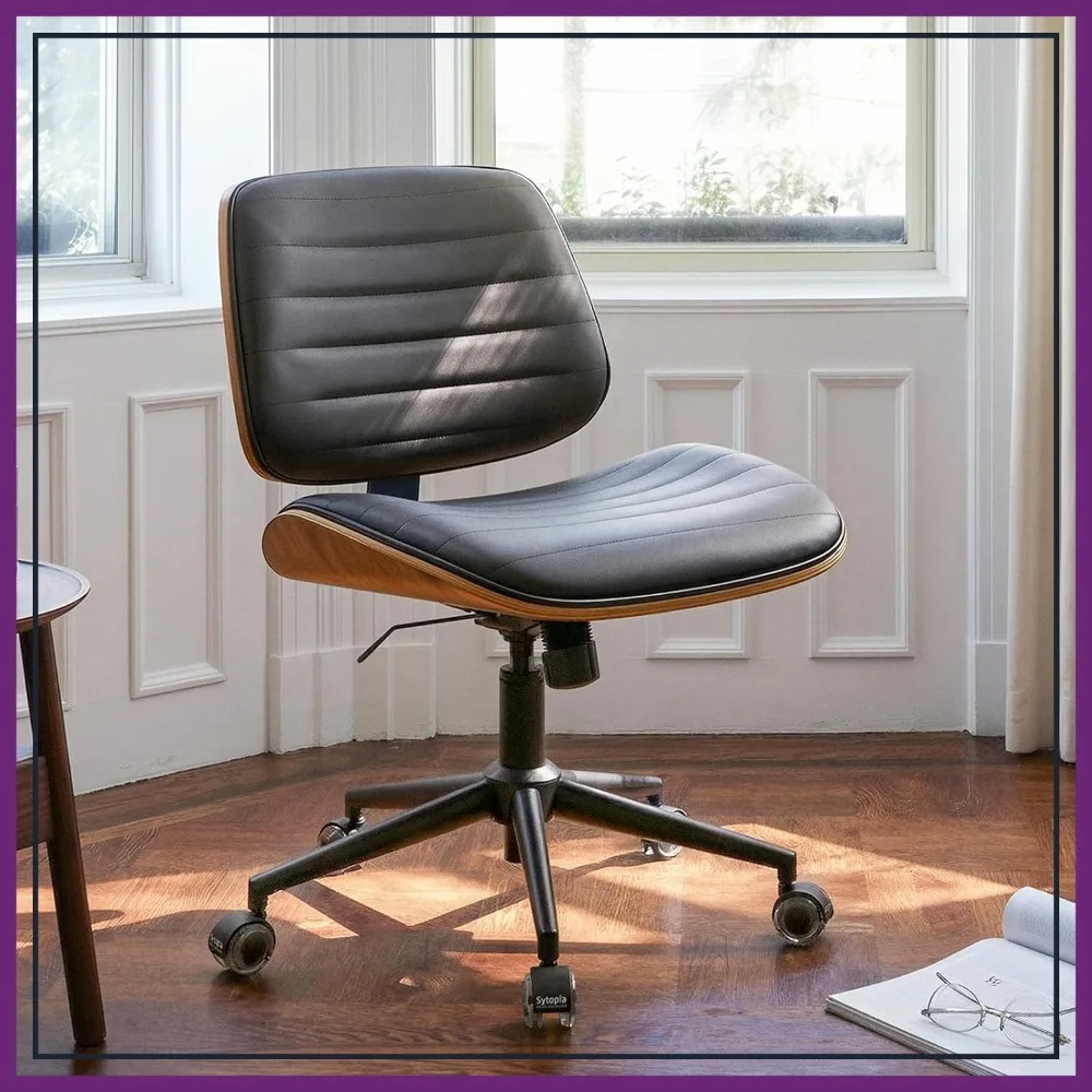 

Adjustable Swivel Desk Chair, Mid Century Modern with Wheels, Walnut Wooden, Easy Assembly