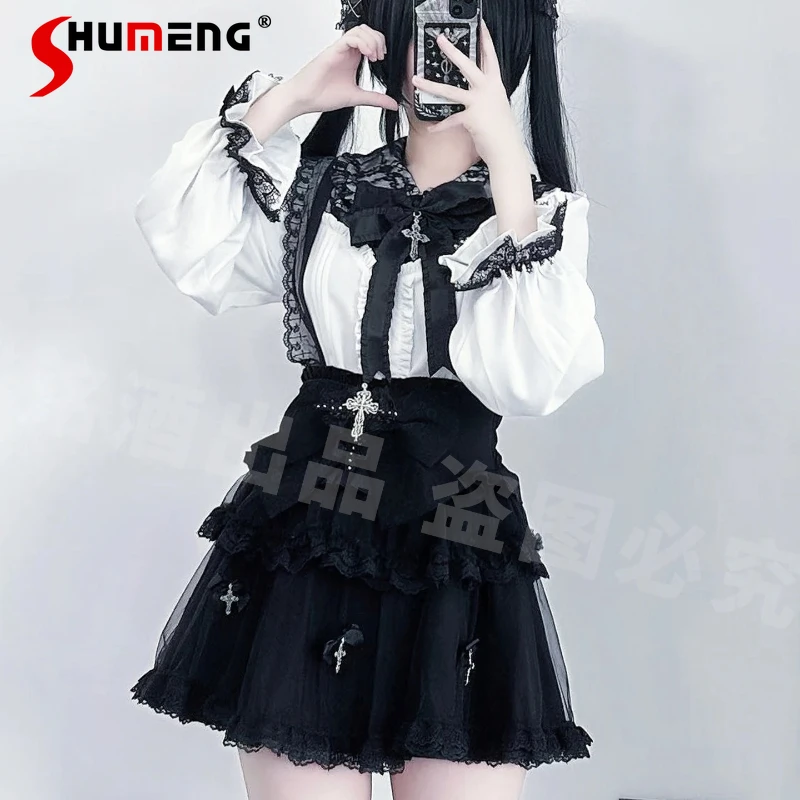 

Japanese Mine Mass-Produced Strap Skirt Shirt 2-Piece Set New Sweet Cool Slim Fit Long Sleeve Shirt Skirt Outfits for Women