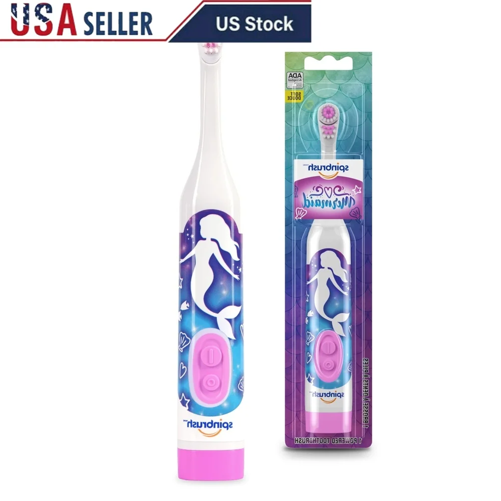 Детская электрическая зубная щетка с питанием от батареи, мягкая щетина, эргономичный дизайн, возраст 3, простой переключатель включения и выключения, батарея Duracell AA в комплекте