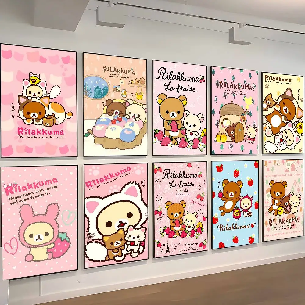Póster de rilakkuma de dibujos animados bonitos de Anime japonés, impresión A5, A4, A3, A2, decoración artística de pared para habitación, regalo de oficina para seguidores