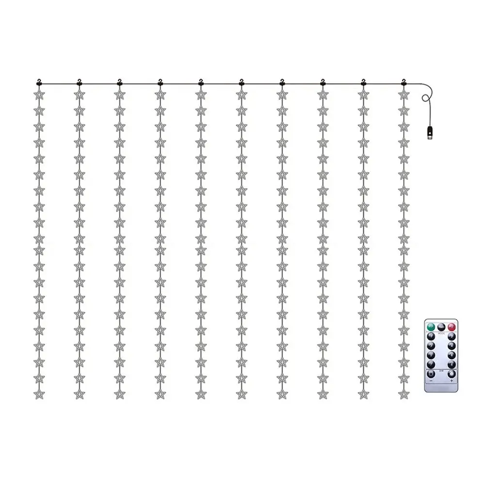 100/200 LEDs Fairy Five-pointed Star Room Layout Hanging Type Curtain String Lights Window Decor LED Star Lamp Xmas Lighting