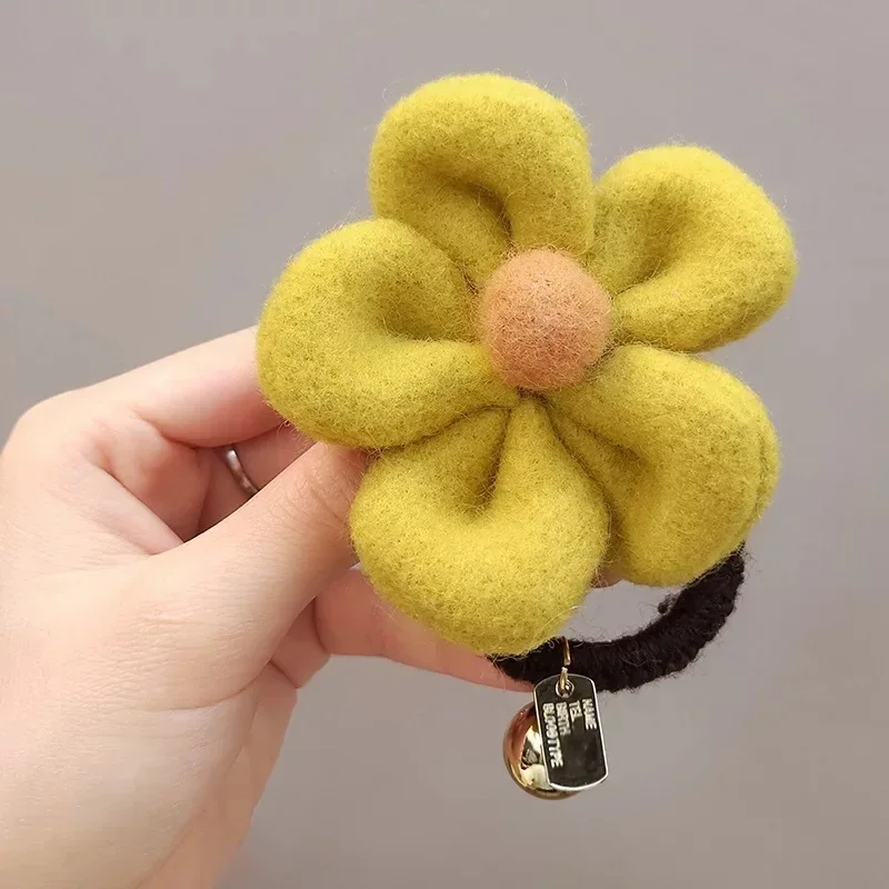

Soft Wool Scrunchies with Floral Detail Elastic No Crease Hair Ties for Women Girls Low Bun Accessory
