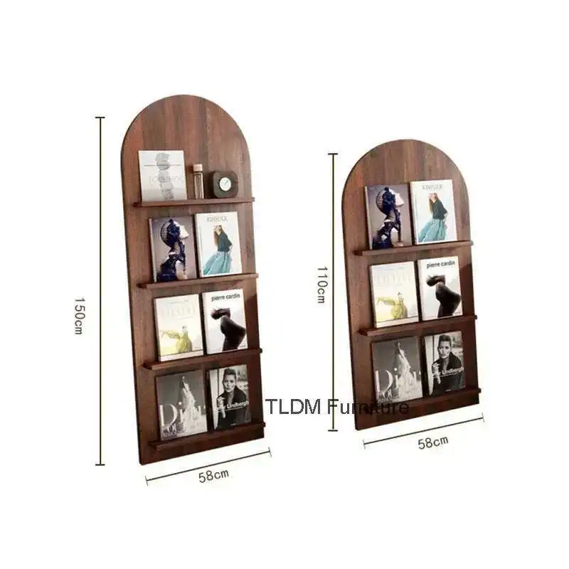 

Designer Magazine Rack Arched Bookshelf Creative Living Room Furniture Retro Solid Wood Bookcases Home Storage Organizer Display