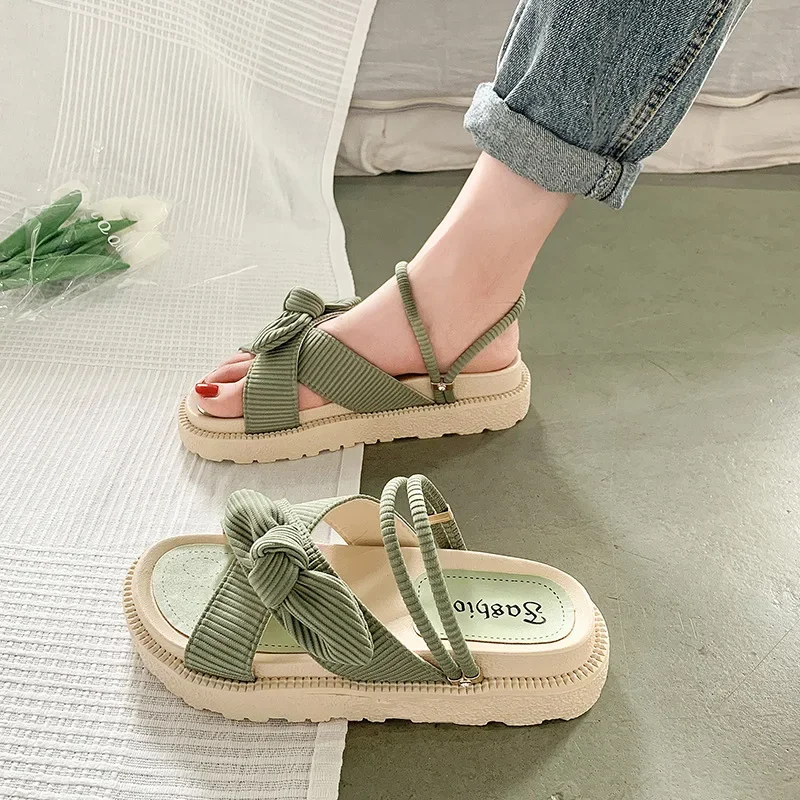 Sandias De Tacon Internet Hot Women Shoes Summer Fairy Style Improve Fashion Student Platform Roman Lady Sands Flat Shoe2024