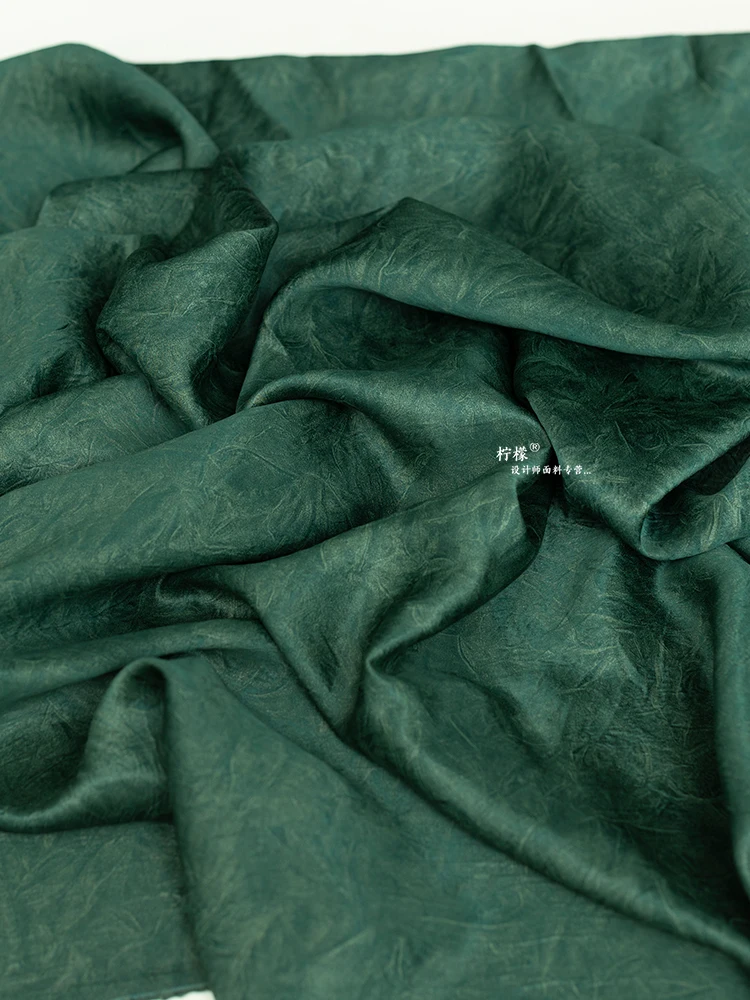 Pleated Fabric Dark Green Shirt Hanfu Dress Clothing Designer Fabric Wholesale Cloth for Diy Apparel Sewing Meters Material