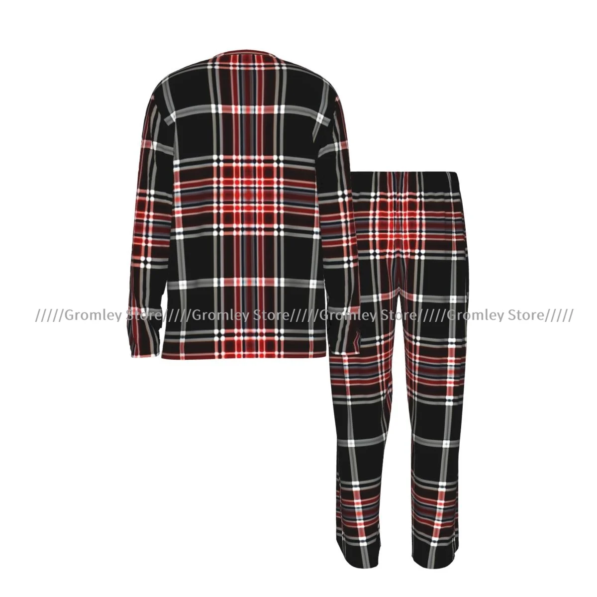 Nostalgic Striped Plaid Pattern Men's Pajama Set Long Sleeve T-Shirt and Long Pants Sleepwear Male Nightwear Home Suit