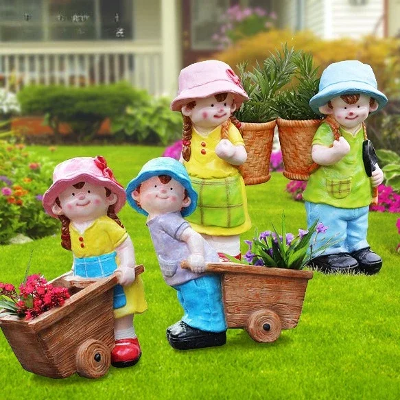 Outdoor garden yard villa courtyard decoration cartoon character ornament creative flower pot decoration resin handicraft