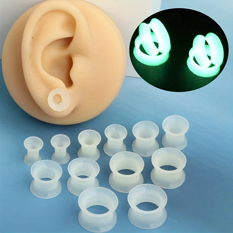 طقم سدادات أذن سيليكون متوهجة في الظلام ، أسلوب بسيط ، مقاييس أذن ، أنفاق ، موسعات ، طقم مجوهرات ثقب الجسم ، 6-16 ، 2 ، 12 #1