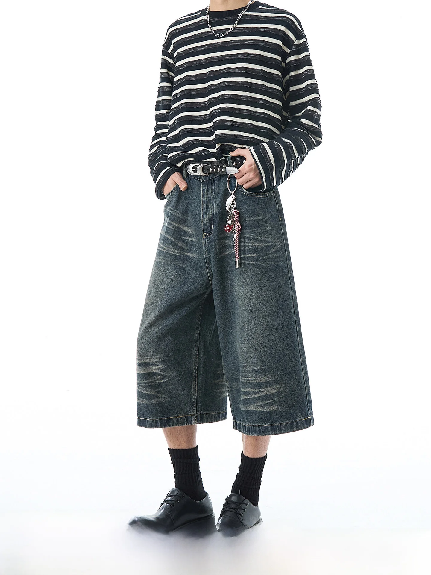

Washed Vintage American Style Loose Fit Men's Denim Shorts Summer Straight Leg Jeans Casual Youthful Trend Cotton Blend