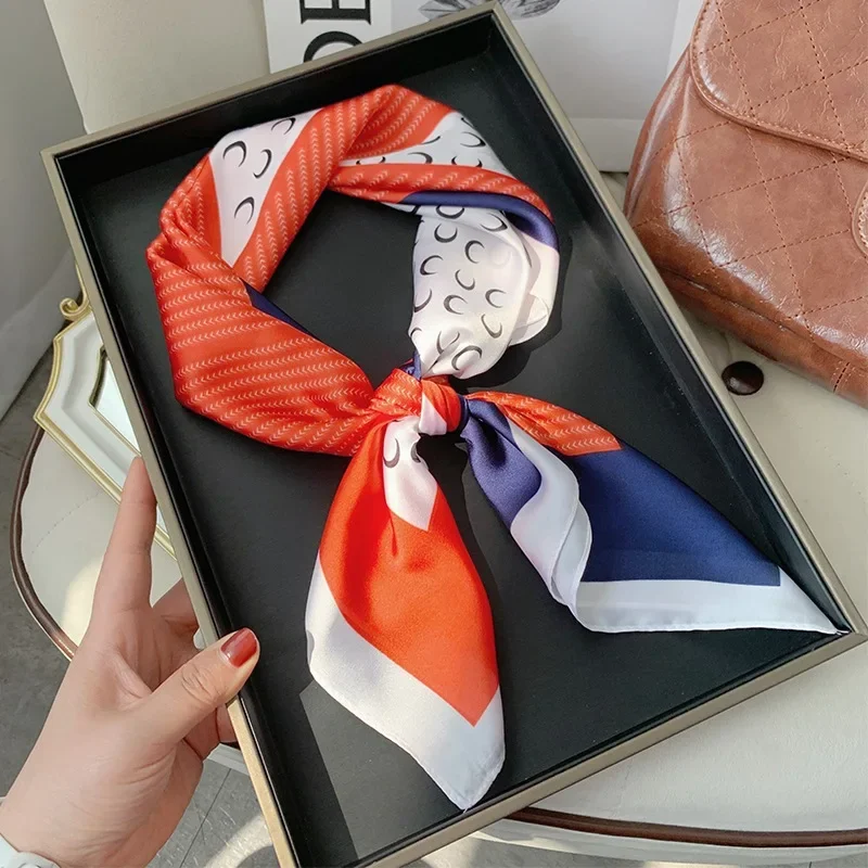 Luxury 2023 Square Silk Scarf for Women Hair Bands Neckerchief Female Satin Shawl Ribbon Headband Fashion Wraps Bandana