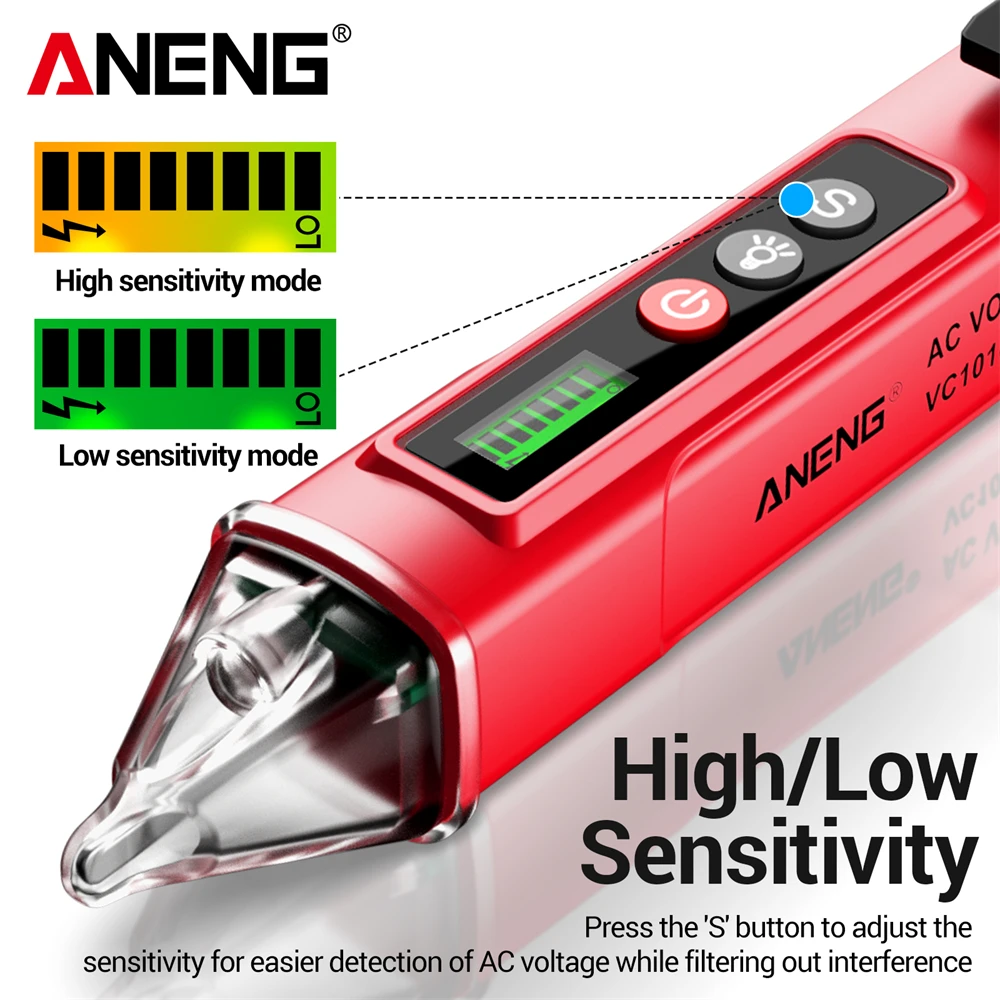 Picture 4: ANENG VC1010 Non‑Contact Voltage Tester 12‑1000V AC Voltage Detector Adjustable High‑Low Sensitivity with LED Flashlight,